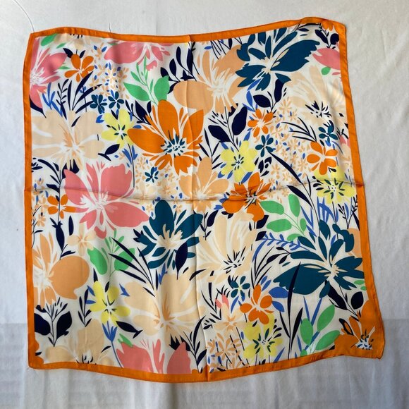 Floral Flower Scarf Wrap Multicolor Square Summer 27" X 27" Orange Blue Yellow - Picture 2 of 13